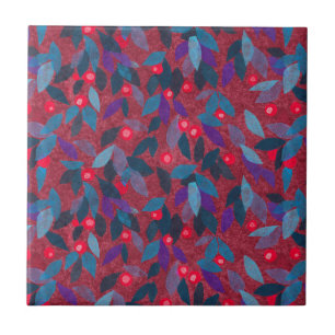 Red Berries Minimal floral Muster Einfache Botanik Fliese