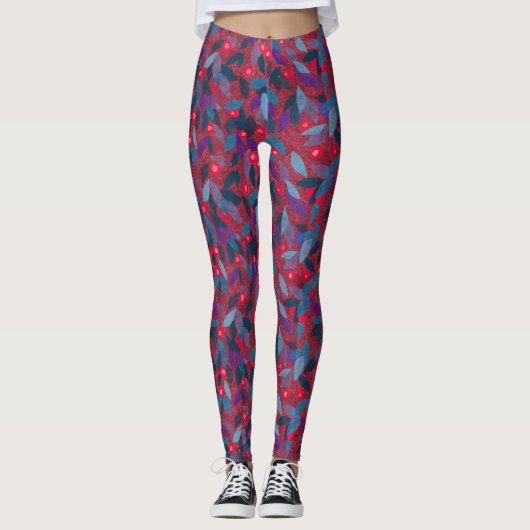 Red Berries Minimal floral Muster Einfache Botanik Leggings (Vorderseite)