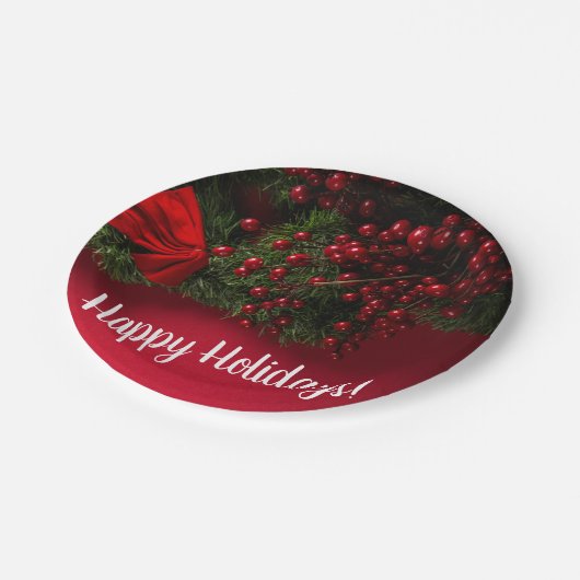 Red Berries & Mistletoe, Weihnachten Pappteller (Schrägansicht)