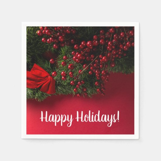 Red Berries & Mistletoe, Weihnachten Serviette (Vorderseite)
