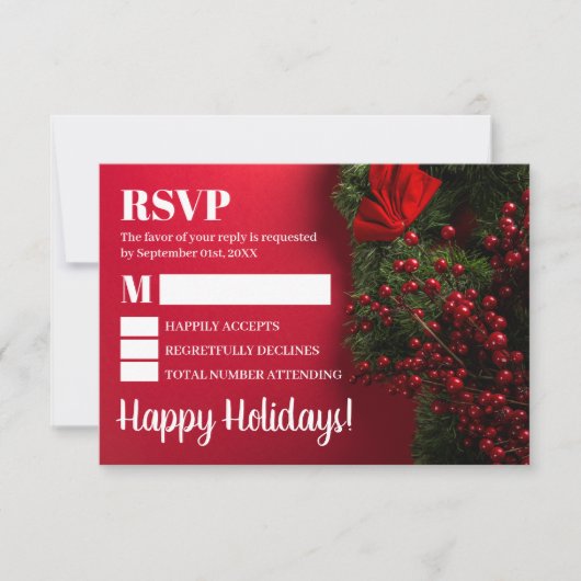 Red Berries & Mistletoe, Weihnachten UAWG RSVP Karte (Vorderseite)