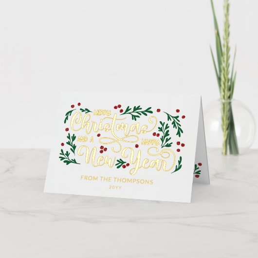 Red Berries Photo Merry Christmas Happy New Year (Vorderseite)