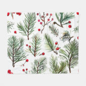 Red Berries & Pine Botanic Design Fleecedecke (Vorderseite (Horizontal))