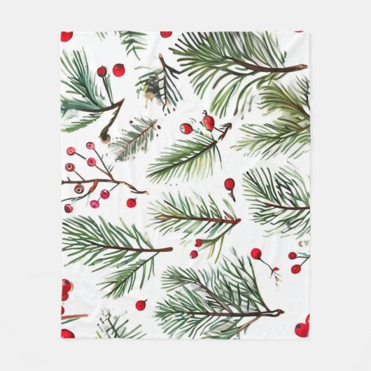Red Berries & Pine Botanic Design Fleecedecke (Vorderseite)