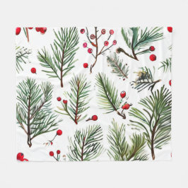 Red Berries & Pine Botanic Design Fleecedecke