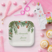 Red Berries Pine Cone Weihnachtsfeier Pappteller (Party)