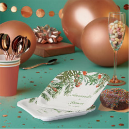 Red Berries Pine Cone Weihnachtsfeier Pappteller