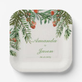 Red Berries Pine Cone Weihnachtsfeier Pappteller (Vorderseite)