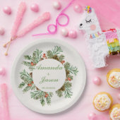 Red Berries Pine Cone Weihnachtsfeier Pappteller (Party)