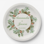 Red Berries Pine Cone Weihnachtsfeier Pappteller (Vorderseite)