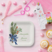 Red Berries Pine Cone Weihnachtsfeier Pappteller (Party)