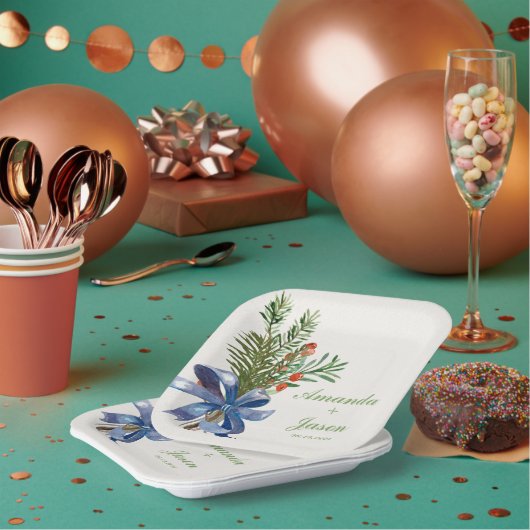 Red Berries Pine Cone Weihnachtsfeier Pappteller (Multi)