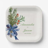 Red Berries Pine Cone Weihnachtsfeier Pappteller (Vorderseite)