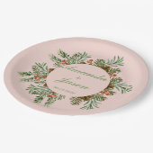 Red Berries Pine Cone Weihnachtsfeier Pappteller (Schrägansicht)