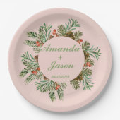 Red Berries Pine Cone Weihnachtsfeier Pappteller (Vorderseite)