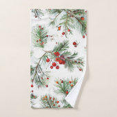 Red Berries & Pine Design Badhandtuch Set (Handtuch)