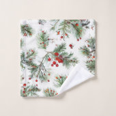 Red Berries & Pine Design Badhandtuch Set (Waschlappen)