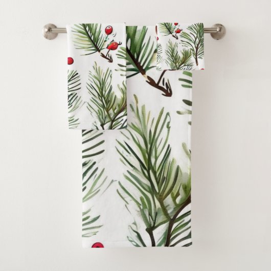 Red Berries & Pine Design Badhandtuch Set (Insitu)