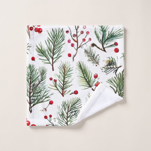 Red Berries & Pine Design Badhandtuch Set (Waschlappen)