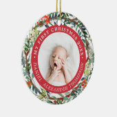 Red Berries Pine Needle Wreath Baby 1. Weihnachten Keramik Ornament (Rechts)