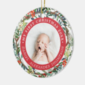 Red Berries Pine Needle Wreath Baby 1. Weihnachten Keramik Ornament (Links)