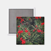 Red Berries Pine Needles Christmas Magnet (Vorderseite/Rückseite)