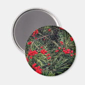 Red Berries Pine Needles Christmas Magnet (Vorderseite/Rückseite)