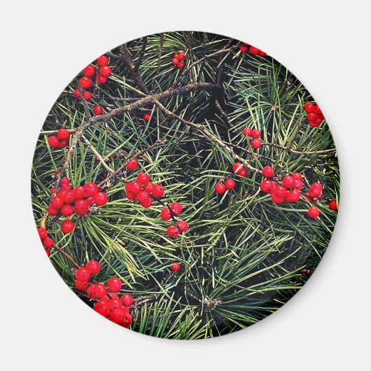 Red Berries Pine Needles Christmas Magnet (Vorne)