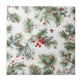 Red Berries & Pine Woodland Design Fliese (Vorderseite)