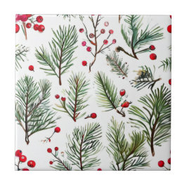Red Berries & Pine Woodland Design Fliese