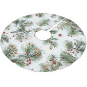 Red Berries & Pine Woodland Design Polyester Weihnachtsbaumdecke (Schrägansicht)