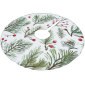 Red Berries & Pine Woodland Design Polyester Weihnachtsbaumdecke (Schrägansicht)