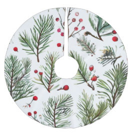 Red Berries & Pine Woodland Design Polyester Weihnachtsbaumdecke