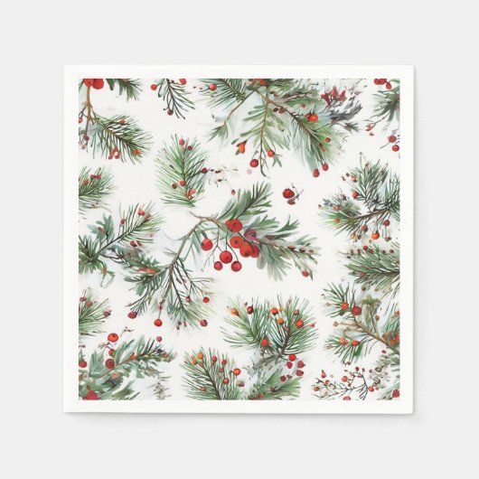 Red Berries & Pine Woodland Design Serviette (Vorderseite)