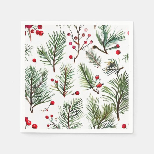 Red Berries & Pine Woodland Design Serviette (Vorderseite)
