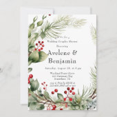 Red Berries Pine Wreath Wedding Couples Dusche Einladung (Vorderseite)