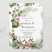Red Berries Pine Wreath Wedding Party Einladung (Vorne/Hinten)