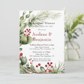 Red Berries Pine Wreath Wedding Probe Dinner Einladung (Stehend Vorderseite)