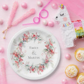 Red Berries Poinsettias Wreath Christmas Pappteller (Party)