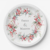 Red Berries Poinsettias Wreath Christmas Pappteller (Vorderseite)