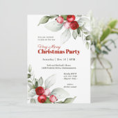 Red Berries Sehr frohe Weihnachts-Party Einladung (Stehend Vorderseite)