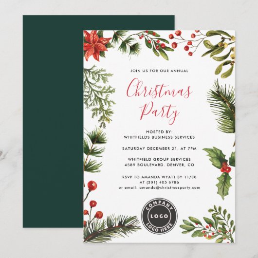 Red Berries Skript Weihnachtsgeschenk-Party Einladung (Vorne/Hinten)