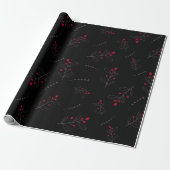 Red Berries und Blätter Weihnachten Schwarz Geschenkpapier (Ungerollt)