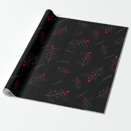 Red Berries und Blätter Weihnachten Schwarz Geschenkpapier