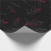 Red Berries und Blätter Weihnachten Schwarz Geschenkpapier (Ecke)