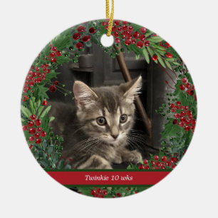 Red Berries und Christmas Grüntöne 2 Foto Haustier Keramik Ornament