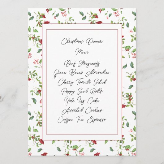 Red Berries und Winter Foliage Menükarte (Vorderseite)