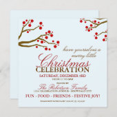 Red Berries Weihnachts-Party Einladung (Vorne/Hinten)