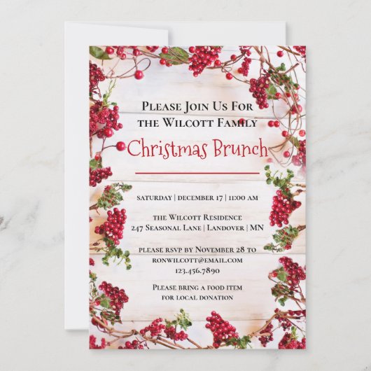 Red Berries Weihnachtsfeiertag Einladung (Vorderseite)