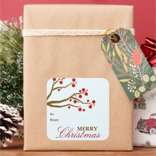 Red Berries Weihnachtsgeschenk Tag Sticker